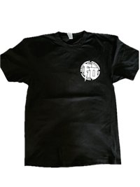 a black t - shirt with a white logo on it